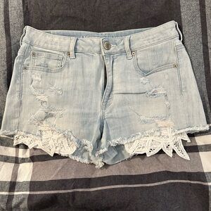 American Eagle Light Blue Distressed Jean Shorts